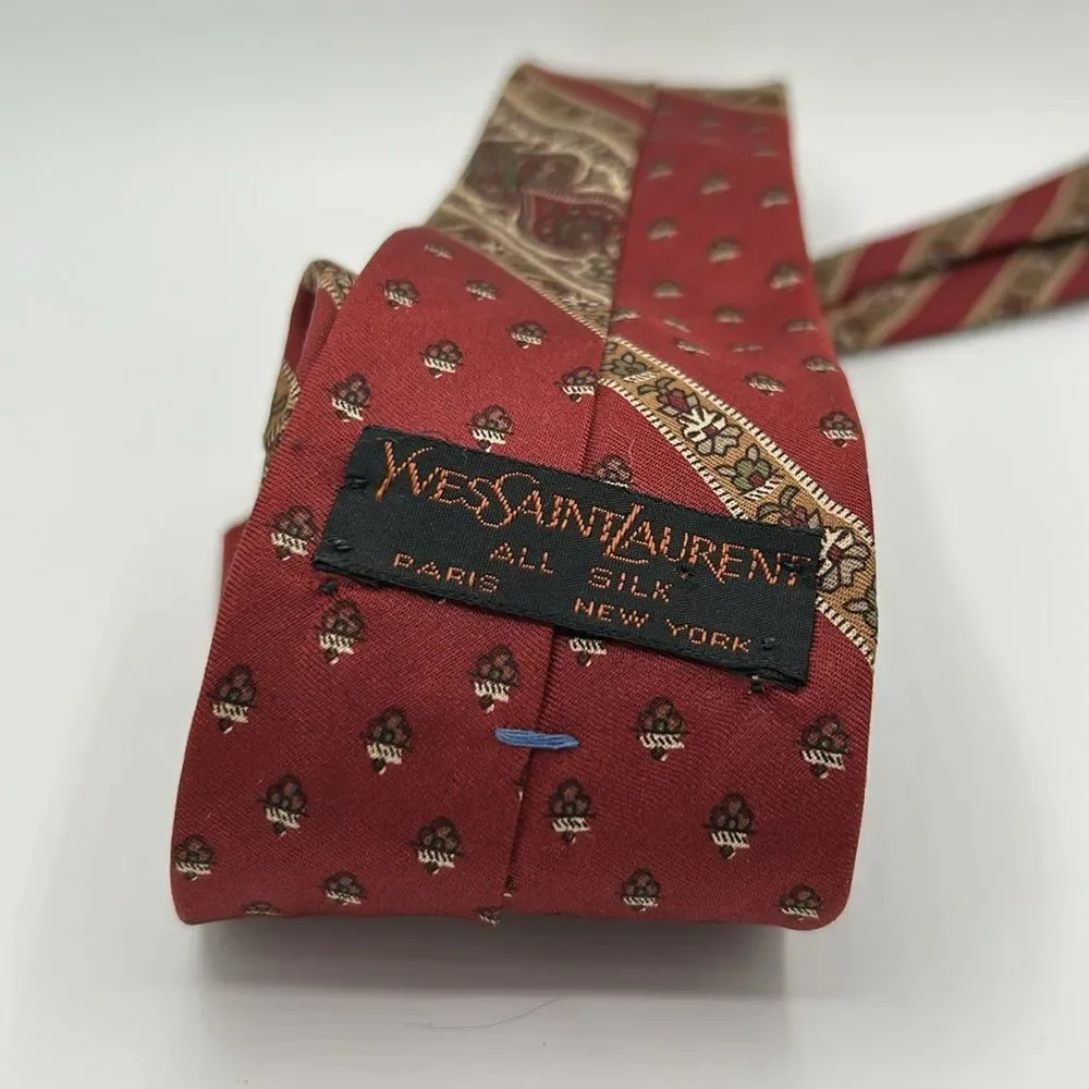 VIntage Yves St Laurent 100% Silk  Red Patterned Men's Tie